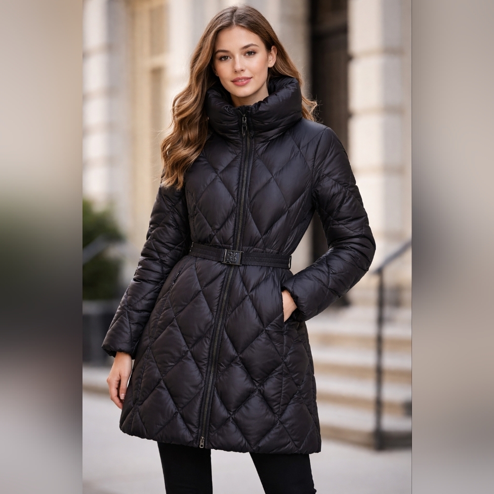 Coach Duck Down Quilted Belted Puffer Coat - Black XS